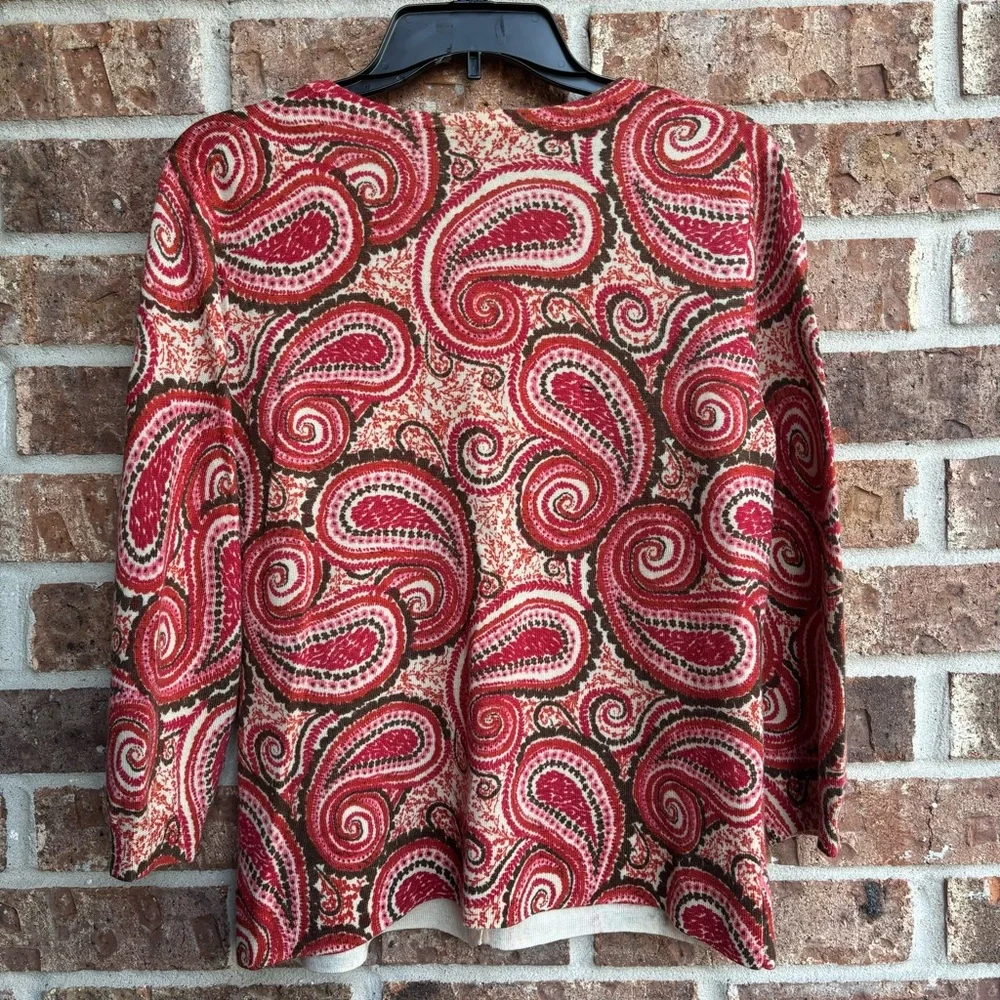 Talbots Pure Merino Wool Cardigan 3/4 Sleeve Burnt Orange Paisley